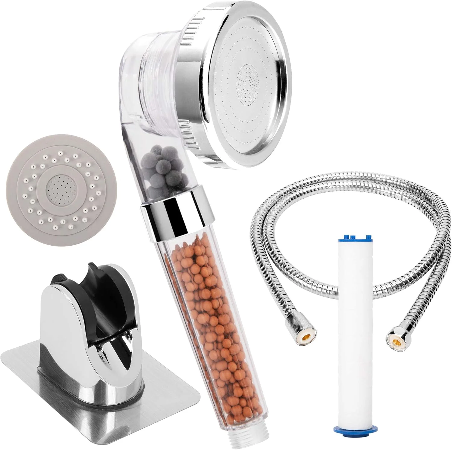 سردوش های پرفشار با شلنگ، سردوش فیلتردار صرفه جویی در آب با 3 حالت عملکرد پاشش، لوازم جانبی حمام سردوش دستی با جریان بالا برای پوست و موی خشک، پایه نگهدارنده قابل تنظیم، شفاف