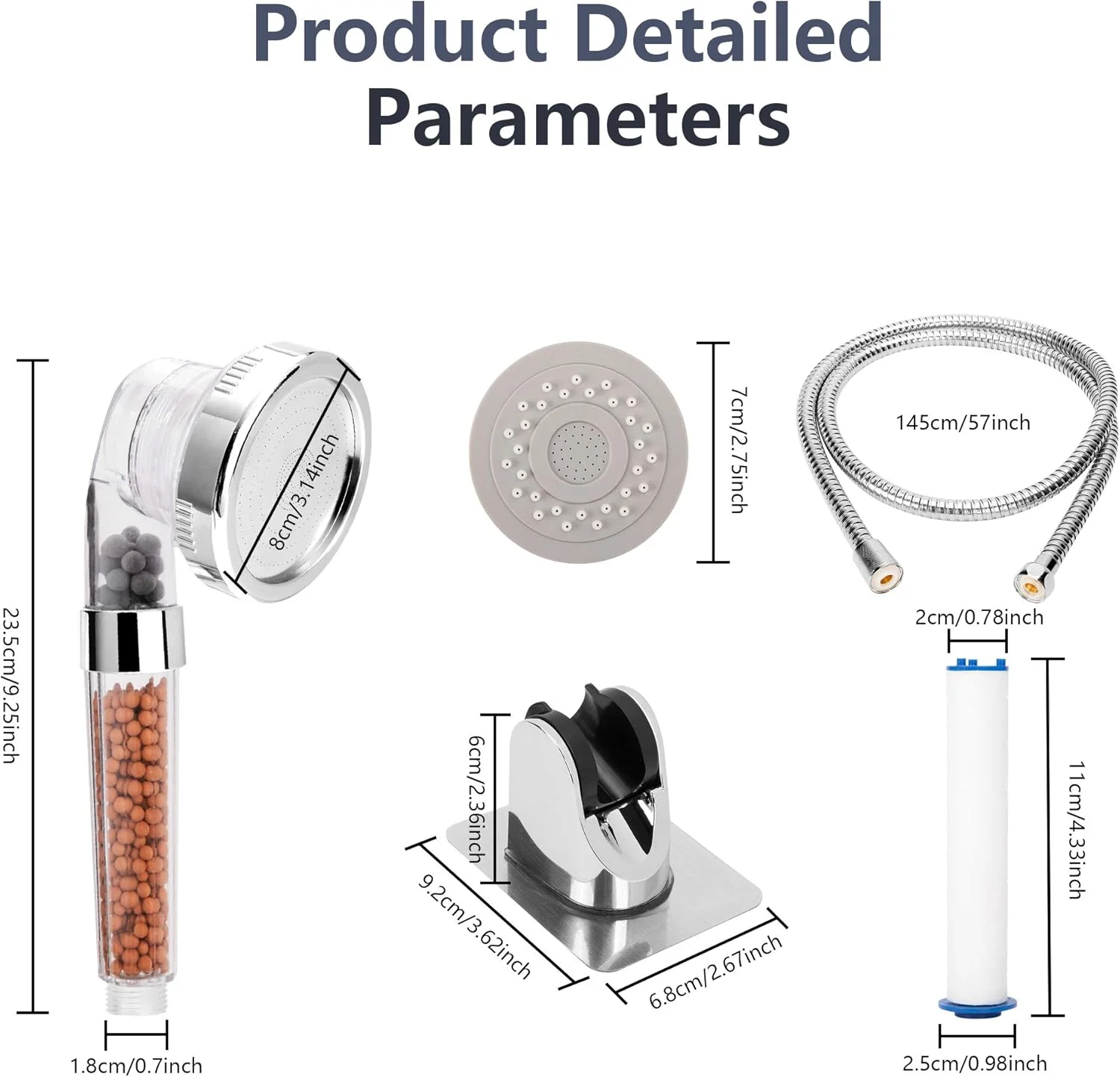 سردوش های پرفشار با شلنگ، سردوش فیلتردار صرفه جویی در آب با 3 حالت عملکرد پاشش، لوازم جانبی حمام سردوش دستی با جریان بالا برای پوست و موی خشک، پایه نگهدارنده قابل تنظیم، شفاف