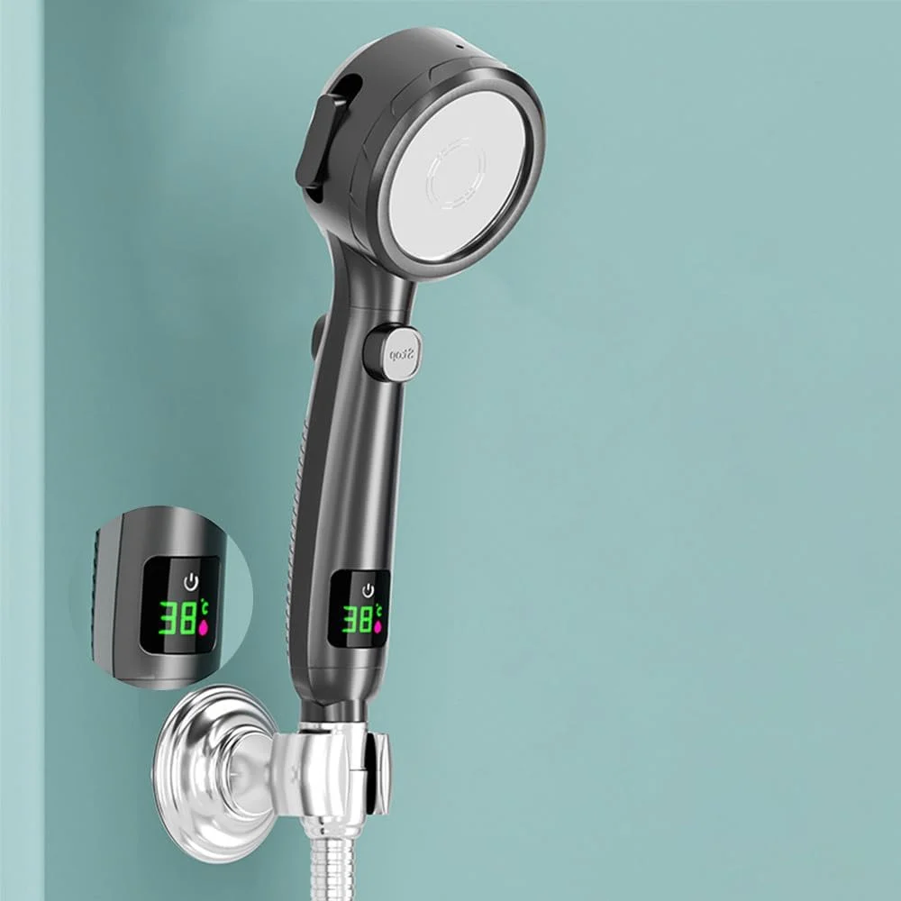 سردوش دستی حمام با فشار قوی، صرفه جویی در آب، دارای حالت های قابل تنظیم و نمایشگر دیجیتال دما، مشکی