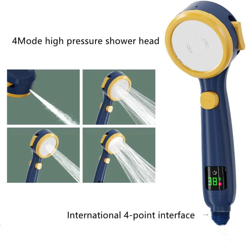 سردوش دستی حمام با فشار قوی، صرفه جویی در آب، دارای حالت های قابل تنظیم و نمایشگر دیجیتال LED دما، آبی تیره، 1