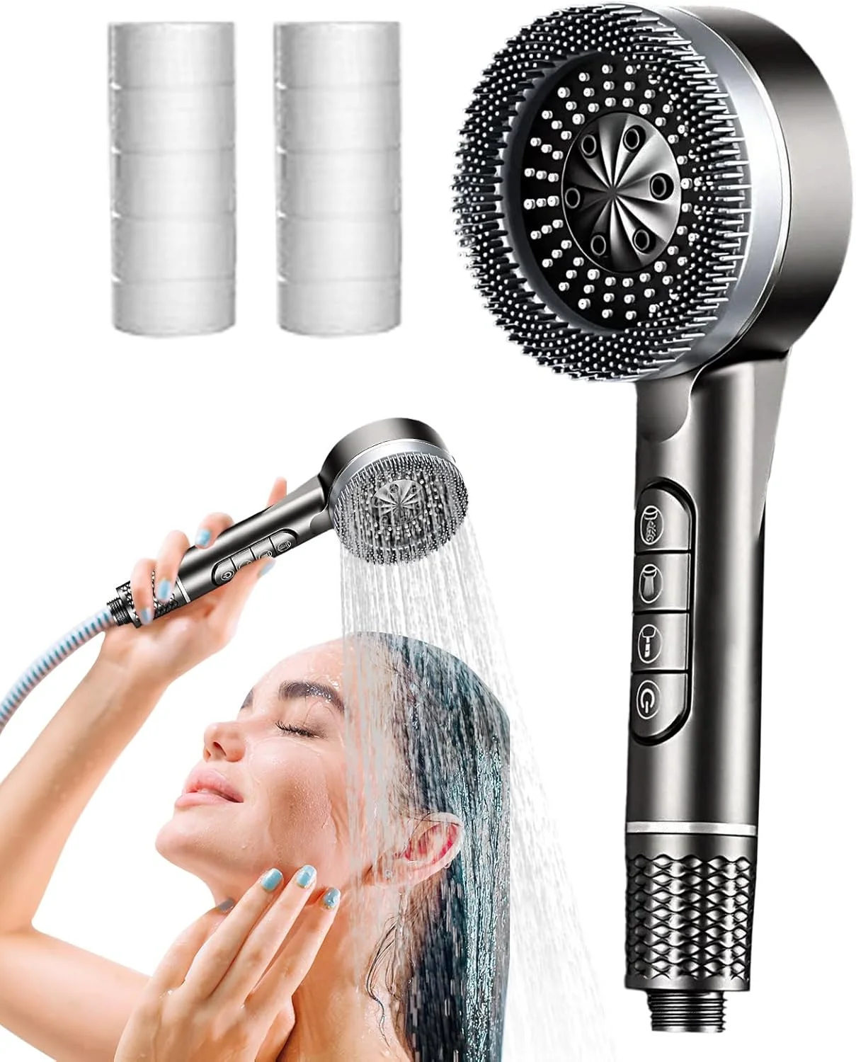 سردوش حمام فشار قوی | سردوش دستی با فیلتر آب سخت | سردوش جایگزین 4 حالته با فیلتراسیون برای حمام، سرویس بهداشتی، کاروان، آپارتمان، هتل