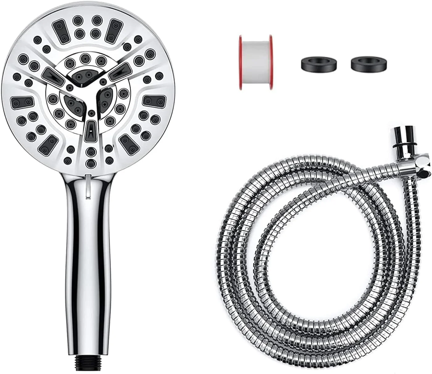 سردوش حمام فشار قوی با قابلیت صرفه جویی در آب به همراه شلنگ و رابط های یونیورسال ساخته شده از ABS و استیل ضد زنگ