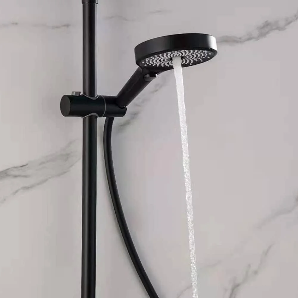 سری دوش دستی ABS با فشار قوی به همراه نگهدارنده دوش ABS، مجموعه دوش دستی چند منظوره، سر دوش دستی گرد - مشکی