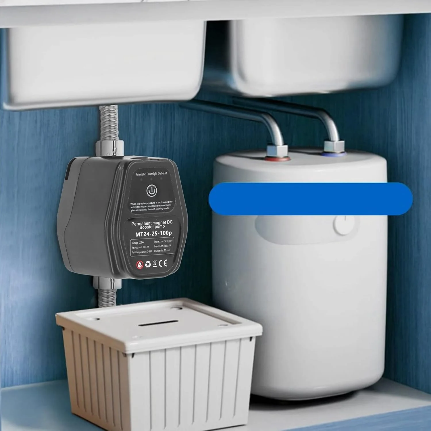 پمپ دوش، پمپ خورشیدی 24 ولت DC کم صدا با یادگیری هوشمندانه هوش مصنوعی 100 وات. موتور براشلس آهنربای دائم، حفاظت از کمبود آب، برای خانه، شلنگ، (پریز UK (100-240 ولت AC))