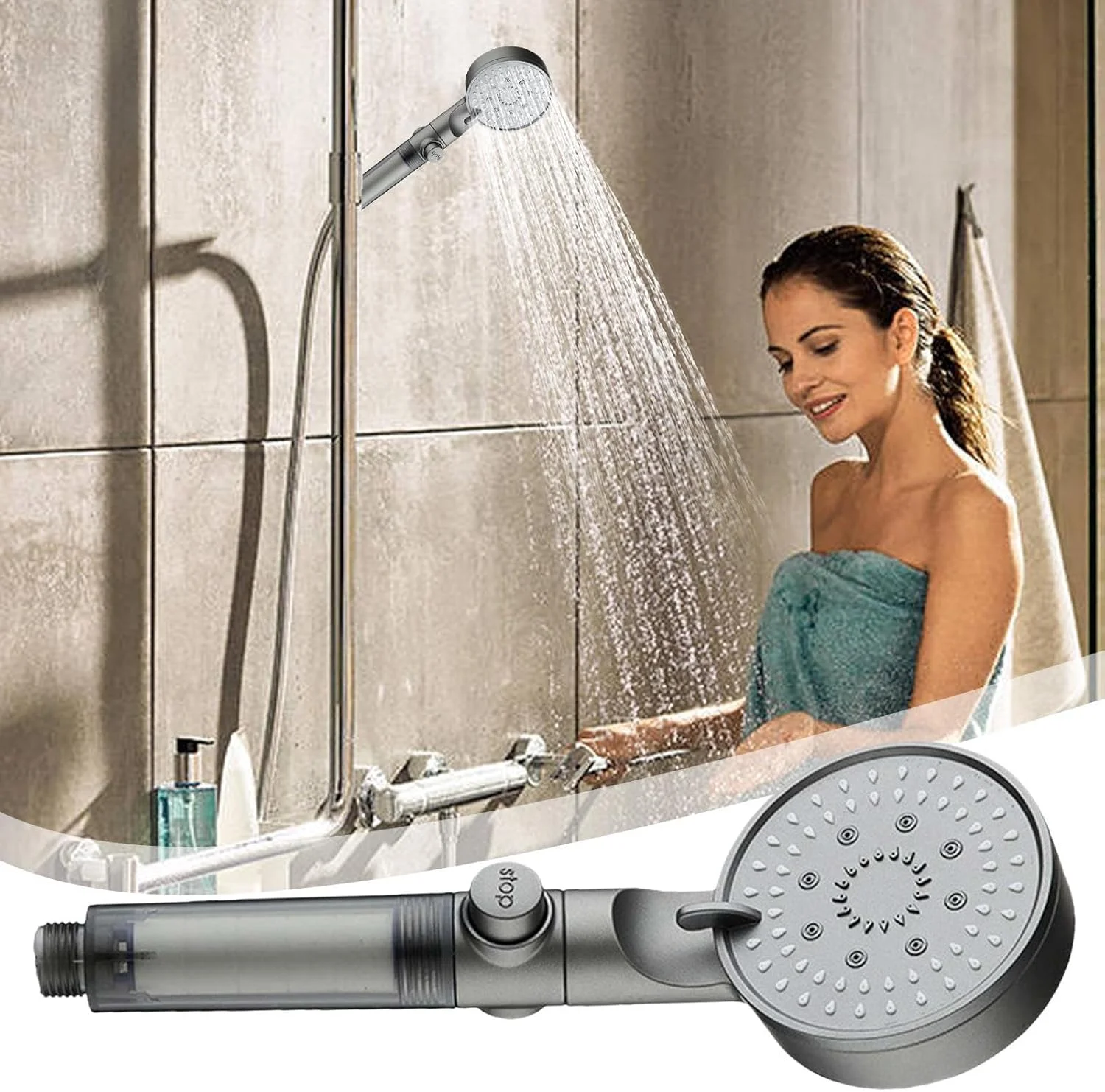 سردوش فشاری - سردوش دستی صرفه جویی در آب - کیت سردوش فیلتراسیون آب سخت با شلنگ و براکت برای منزل، کاروان، هتل، اسپا، استراحتگاه و مسافرت