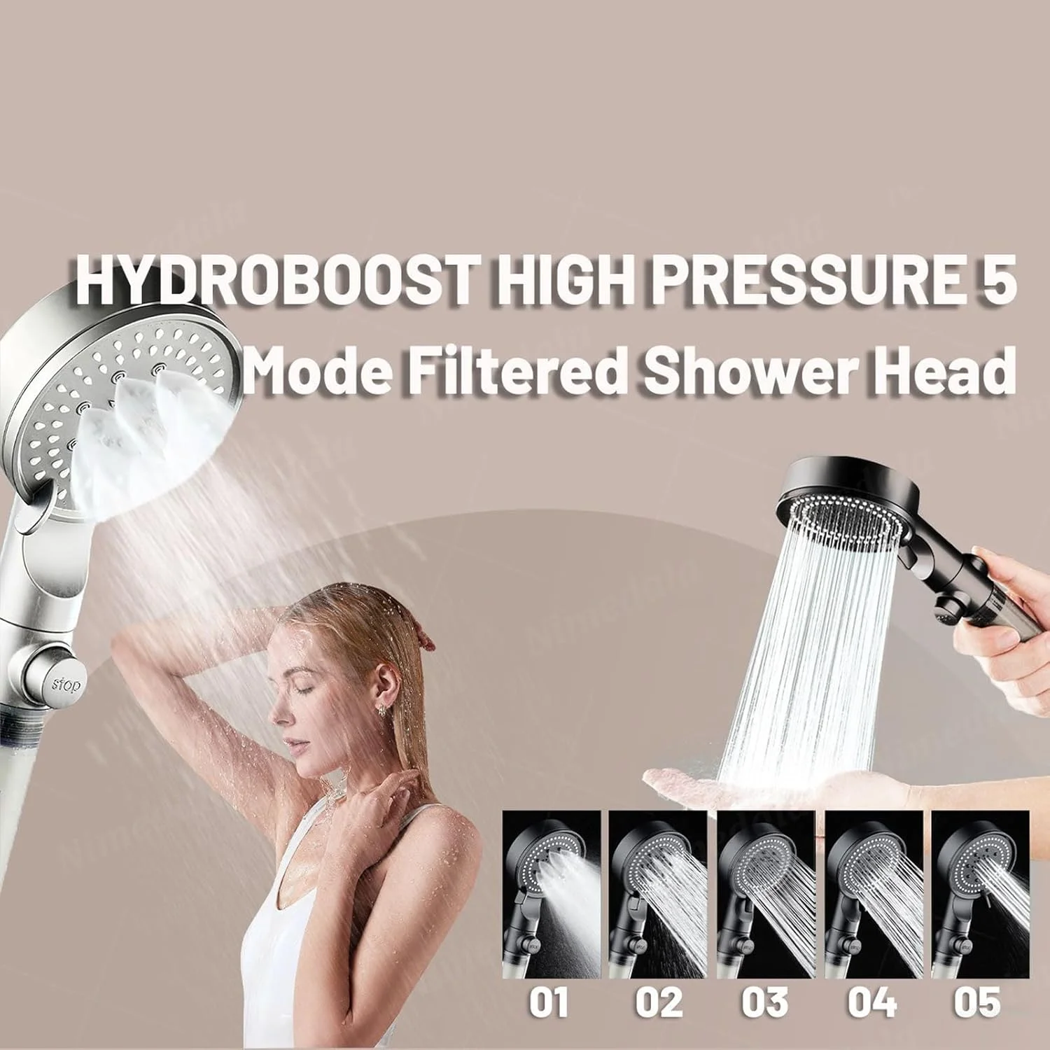 سردوش حمام تحت فشار - سردوش دستی حمام با 5 حالت اسپری، لوازم جانبی سردوش حمام با شلنگ و براکت برای اسپا، هتل، آپارتمان، مسافرت، استراحتگاه، RV