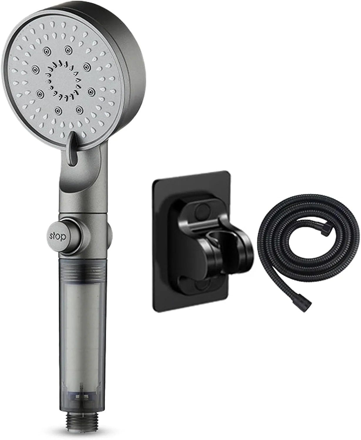 سردوش حمام تحت فشار - سردوش فیلتردار با 5 حالت اسپری به همراه شلنگ و پایه | مناسب برای خانه، آپارتمان، مسافرت، هتل و اسپا