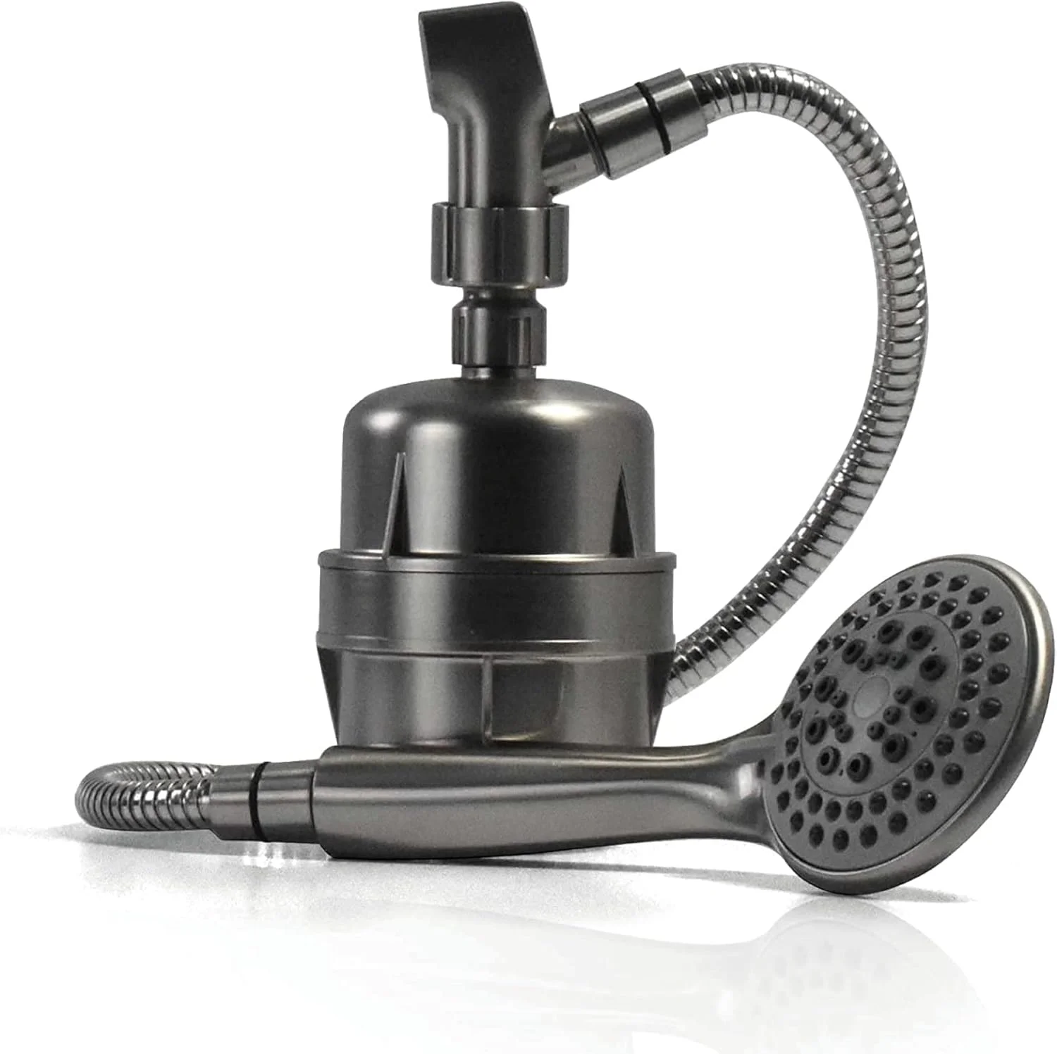 فیلتر دوش دستی ProOne ProMax با روکش نیکل برس خورده به همراه ماساژور 5 حالته و شلنگ انعطاف پذیر استیل 6 فوتی - کارتریج فیلتر آب - عالی برای پوست و موی خشک