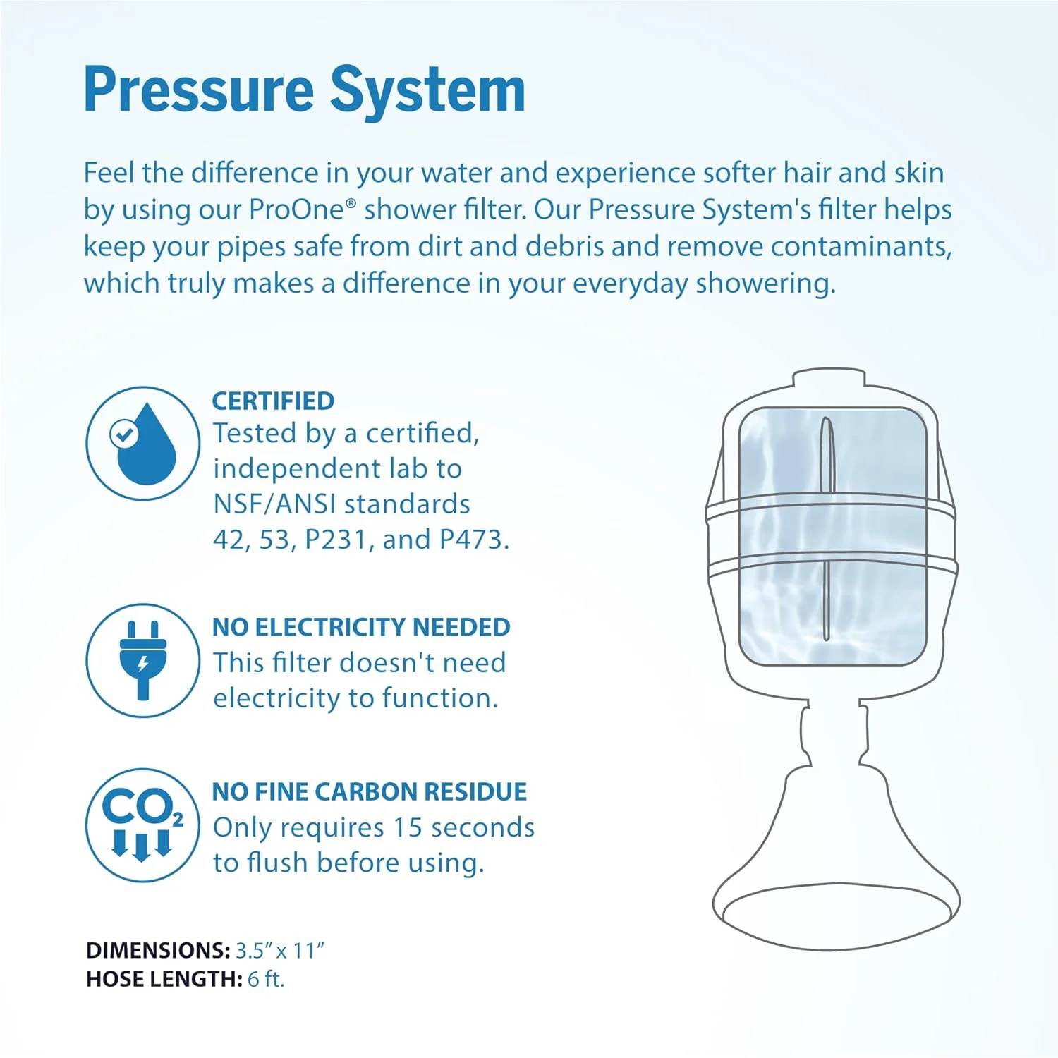 فیلتر دوش دستی ProOne ProMax با روکش نیکل برس خورده به همراه ماساژور 5 حالته و شلنگ انعطاف پذیر استیل 6 فوتی - کارتریج فیلتر آب - عالی برای پوست و موی خشک