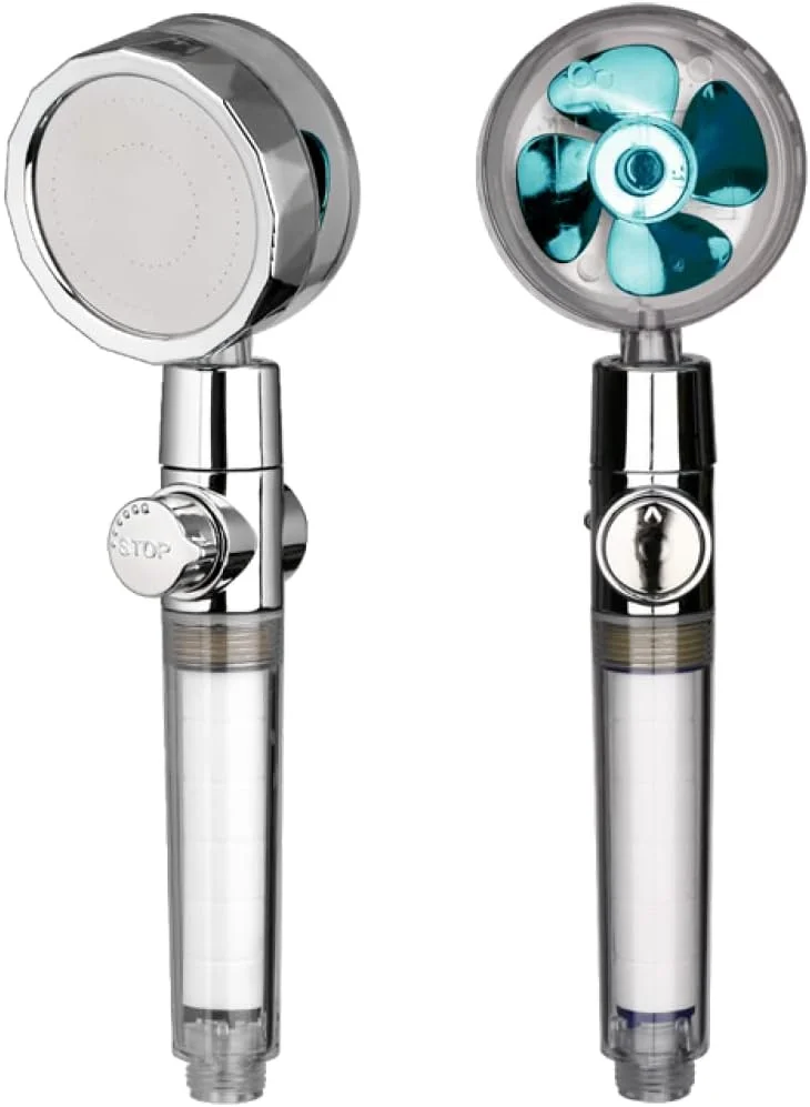 سردوش حمام پروانه ای با دکمه توقف و فیلتر پنبه ای، نازل دستی فشار قوی توربو شارژ، tmxmydzs، آبی