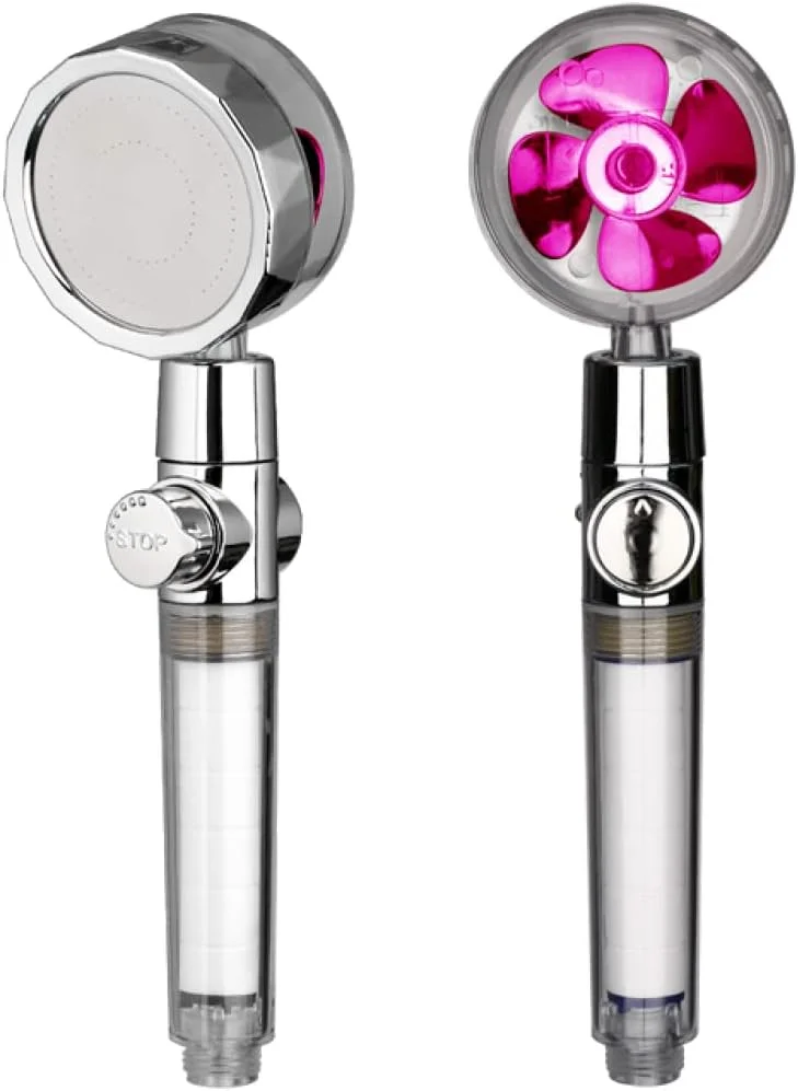 سردوش حمام پروانه ای با دکمه توقف و فیلتر پنبه ای، نازل دستی فشار قوی توربو شارژ، tmxmydzs، بنفش