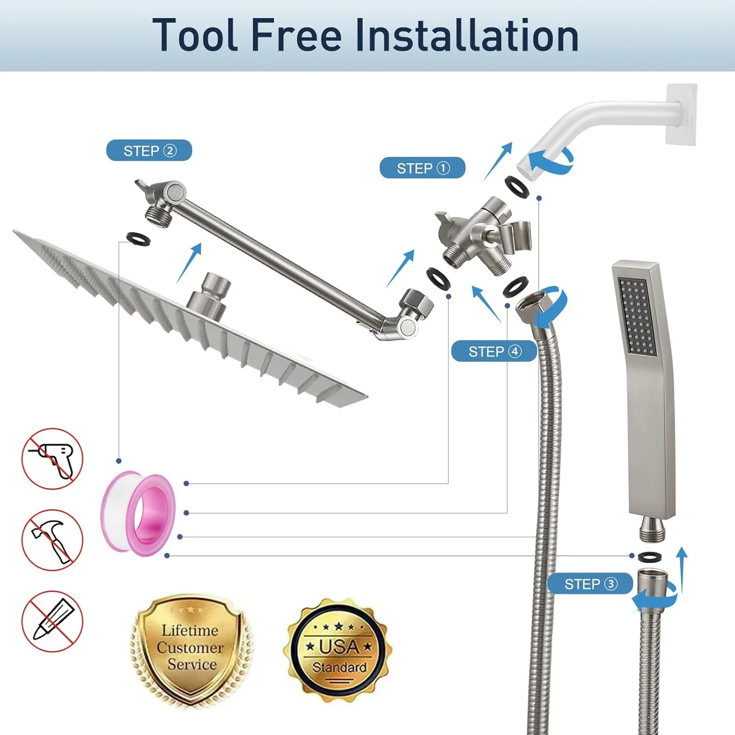 سری دوش بارانی تمام فلزی 10 اینچی Psylc با دوش دستی، ترکیب دوش دوگانه فشار قوی با بازوی اکستنشن قابل تنظیم، شلنگ انعطاف پذیر 70 اینچی، تغییر دهنده 3 طرفه - قابل تنظیم ارتفاع/زاویه (نیکل برس خورده)