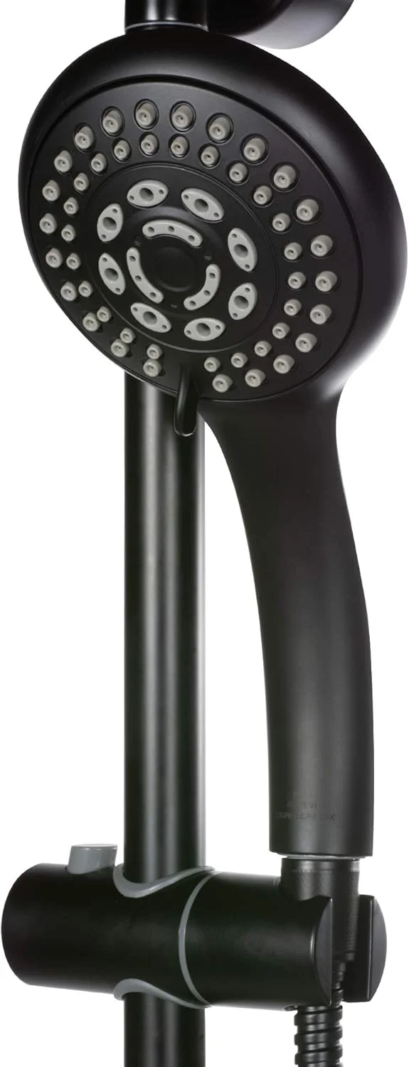سیستم دوش پالسی Kauai III مدل 1011-MB-1.8GPM، سردوش بارانی 8 اینچی، دوش دستی 5 حالته، میله لغزنده قابل تنظیم و جا صابونی، روکش مشکی مات، 1.8 GPM