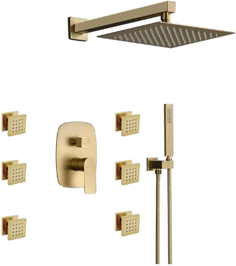 ست دوش دستی Leunlee، شیر مخفی، ست دوش مخلوط کننده اسپری دستی، سر دوش حمام (رنگ: طلایی)