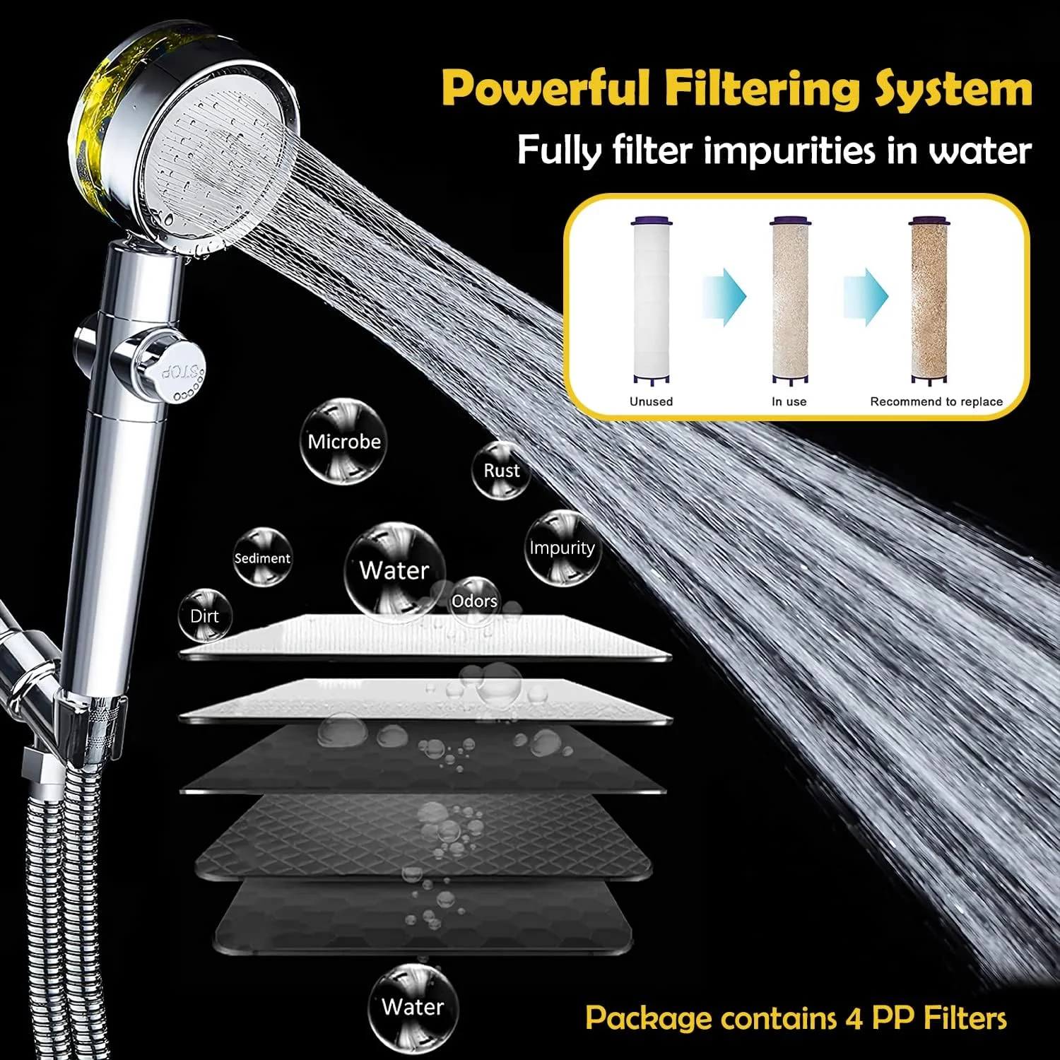 سردوش چرخشی پرفشار با فیلتر و دکمه تنظیم، چرخش 360 درجه، فن دار، صرفه جویی در آب (طلایی، 4 فیلتر) سردوش چرخشی پرفشار با فیلتر و دکمه تنظیم، چرخش 360 درجه، فن دار، صرفه جویی در آب (طلایی، 4 فیلتر)