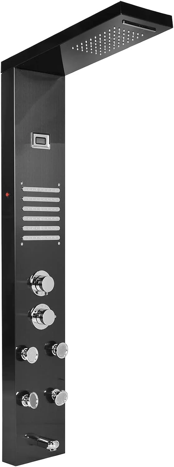 مجموعه سردوش حمام LED طرح باران، سیستم پنل دوش استیل ضد زنگ G1/2 با سردوش دستی، سردوش سقفی، پایه دوش و شلنگ دوش برای حمام، هتل