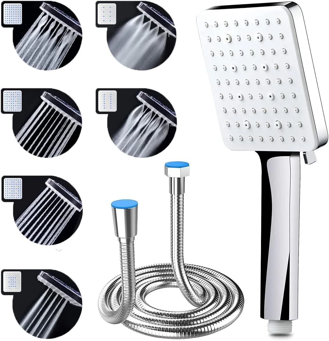 سردوش و شلنگ دوش Rainie، سردوش های فشار قوی با مجموعه شلنگ 1.5 متری صرفه جویی در آب سردوش دستی جهانی با 6 حالت اسپری سردوش برقی قابل تنظیم برای فشار آب کم