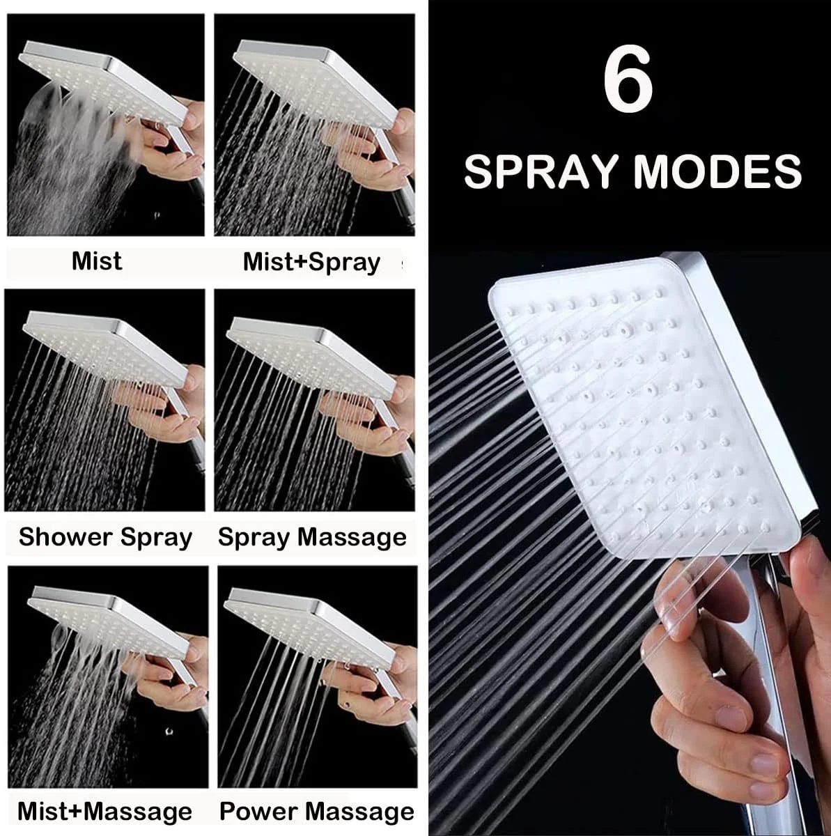 سردوش و شلنگ دوش Rainie، سردوش های فشار قوی با مجموعه شلنگ 1.5 متری صرفه جویی در آب سردوش دستی جهانی با 6 حالت اسپری سردوش برقی قابل تنظیم برای فشار آب کم
