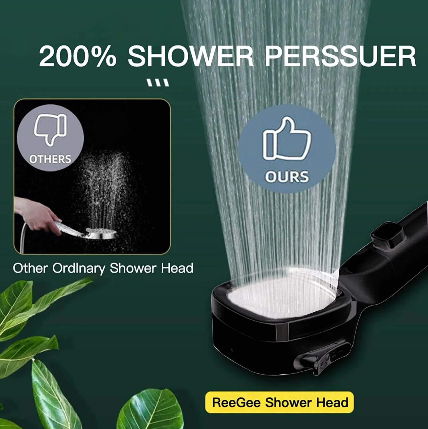 دوش دستی پرفشار ریجی با ۴ حالت - دوش فیلتردار با دکمه توقف، دارای جت‌های قدرتمند داخلی، اسپری دوش قدرتمند حتی با فشار آب کم