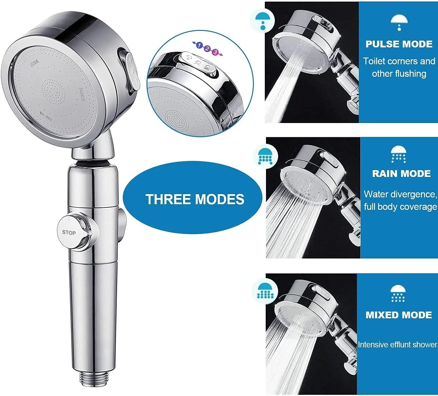 سردوش حمام با فشار آب قوی و صرفه جویی در مصرف آب، دارای 3 حالت اسپری و 1 فیلتر قابل تعویض اضافی