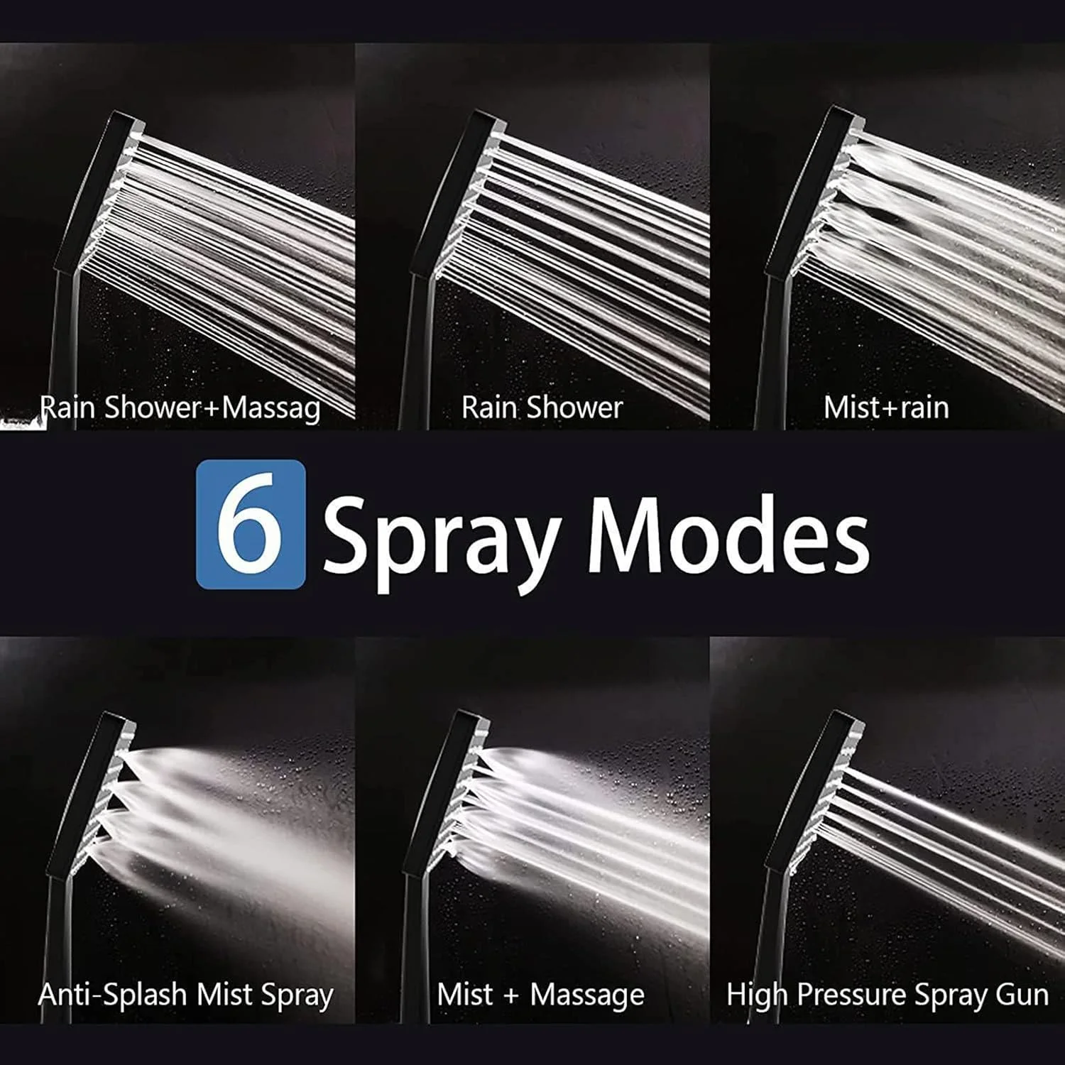 سردوش حمام فشار قوی REHOOF، سردوش دستی صرفه جویی در آب، 6 حالت اسپری آب، با شلنگ انعطاف پذیر فوق العاده بلند، براکت، برای حمام لوکس، مربعی، مشکی مات