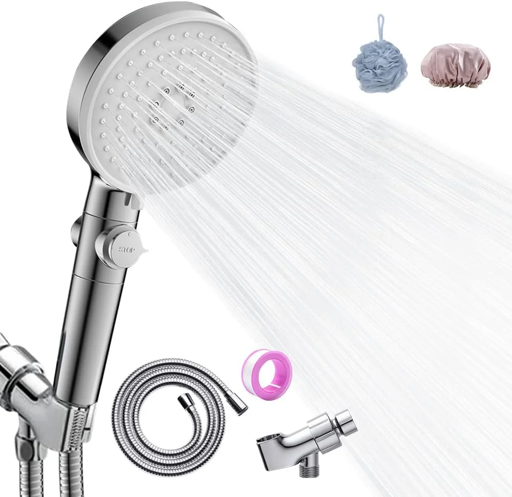 سردوش فیلتردار دستی رویکی، سردوش های فشار قوی با شلنگ و براکت برای مو و پوست، صرفه جویی در آب و نصب آسان، اسپری دوش 5 حالته برای تجربه های مختلف (نقره ای)