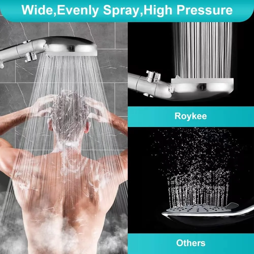 سردوش فیلتردار دستی رویکی، سردوش های فشار قوی با شلنگ و براکت برای مو و پوست، صرفه جویی در آب و نصب آسان، اسپری دوش 5 حالته برای تجربه های مختلف (نقره ای)