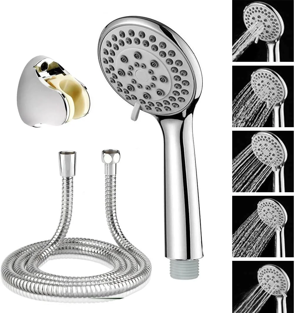 ست دوش حمام روبیک با شلنگ دوش 2 متری، دارای 5 حالت پاشش، سردوش دستی جهانی برای بزرگسالان، کودکان، حیوانات خانگی، استفاده در منزل و باشگاه (2 متر)