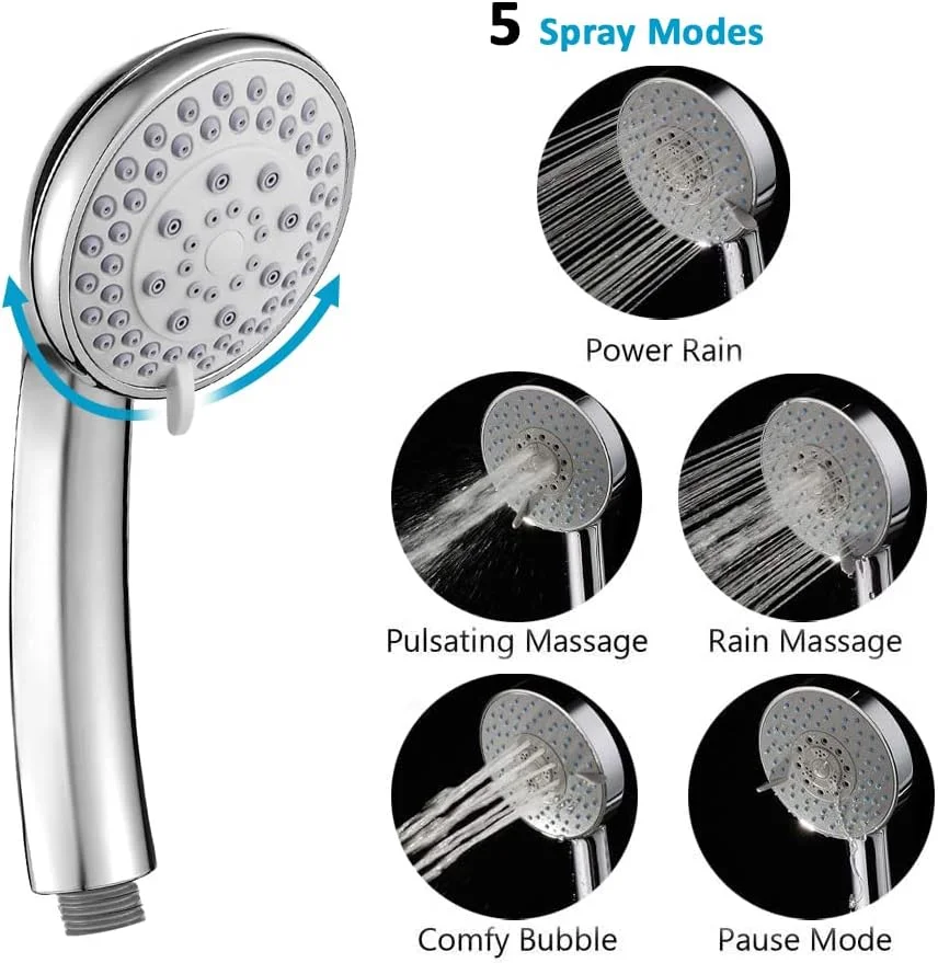 ست دوش حمام روبیک با شلنگ دوش 2 متری، دارای 5 حالت پاشش، سردوش دستی جهانی برای بزرگسالان، کودکان، حیوانات خانگی، استفاده در منزل و باشگاه (2 متر)