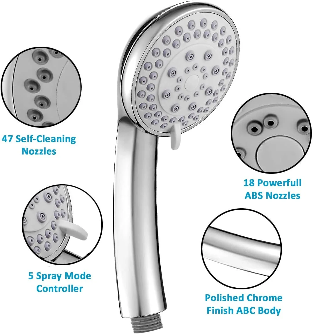 ست دوش حمام روبیک با شلنگ دوش 2 متری، دارای 5 حالت پاشش، سردوش دستی جهانی برای بزرگسالان، کودکان، حیوانات خانگی، استفاده در منزل و باشگاه (2 متر)