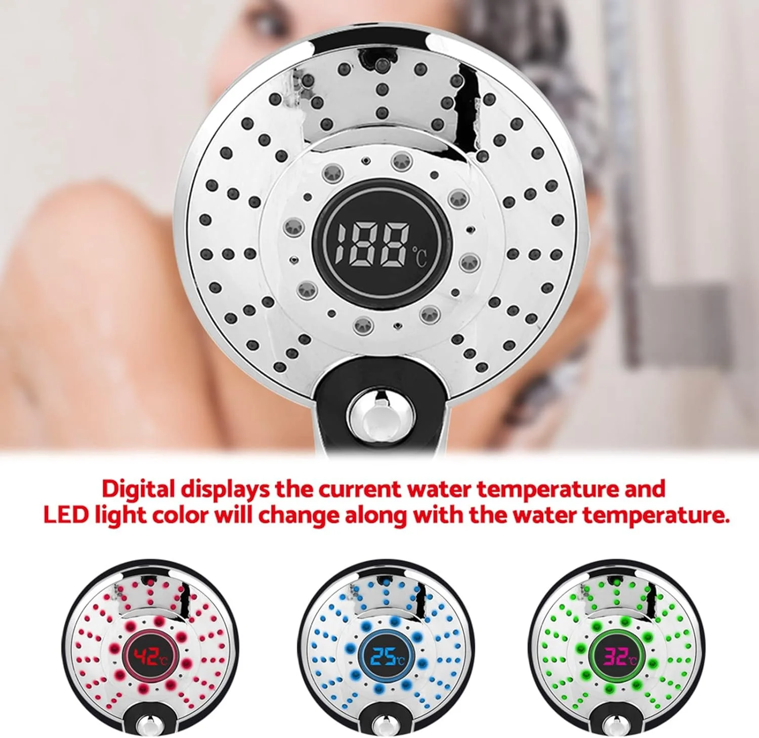 سردوش ال ای دی RvSky، دارای 3 حالت پاشش و نمایشگر دیجیتال، با کنترل دمای 3 رنگ و نور ال ای دی بادوام برای دوش حمام