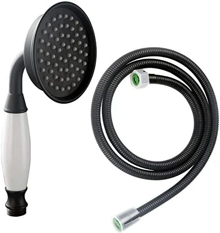 سردوش تلفنی دستی شیله، رنگ مشکی مات، سایز بزرگ، جنس برنج و سرامیک سنتی، به همراه شلنگ 1.5 متری برای حمام