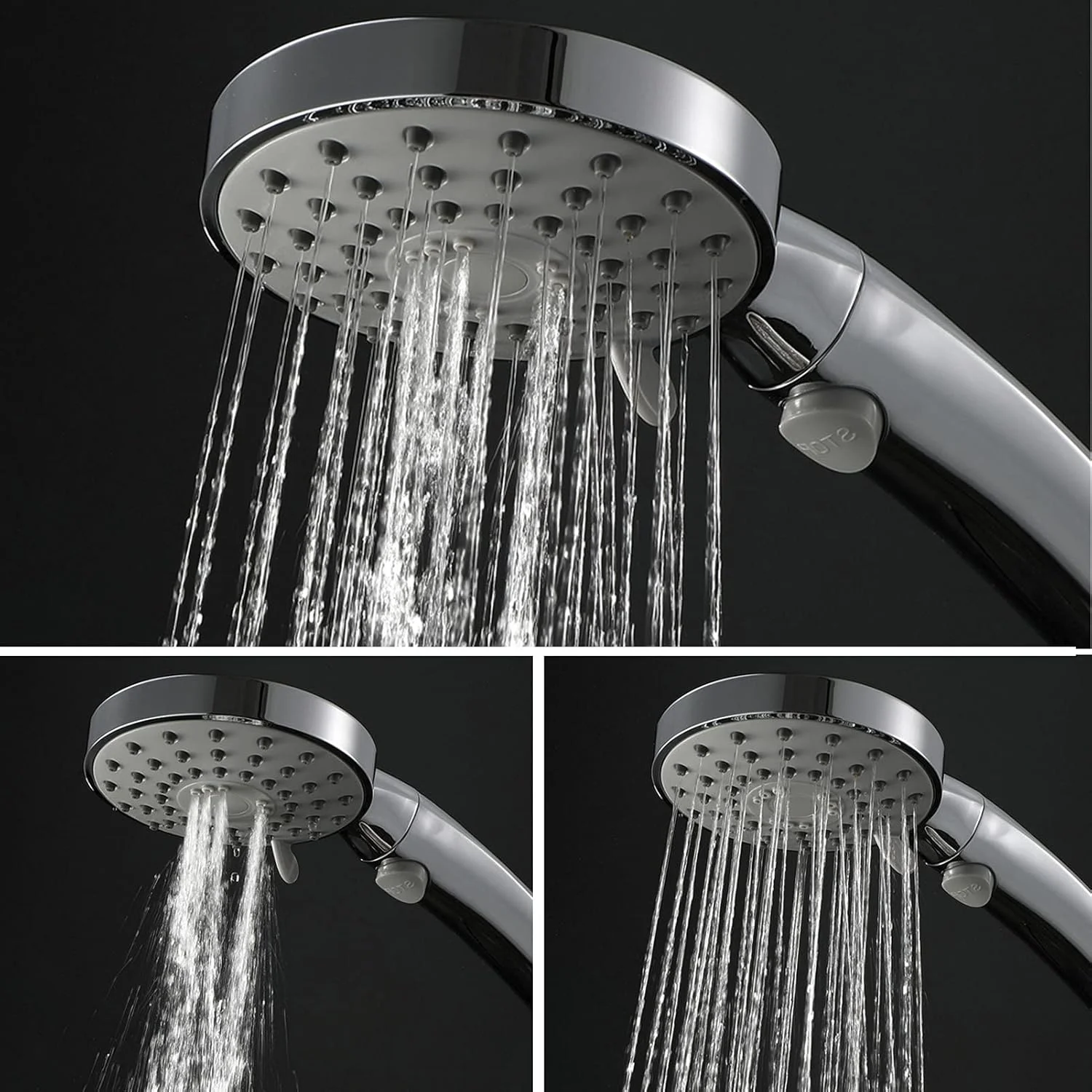 ست دوش دستی کروم با 3 حالت، سردوش با کلید روشن/خاموش، سردوش با شلنگ و پایه، فشار آب بالا و صرفه جویی در مصرف آب