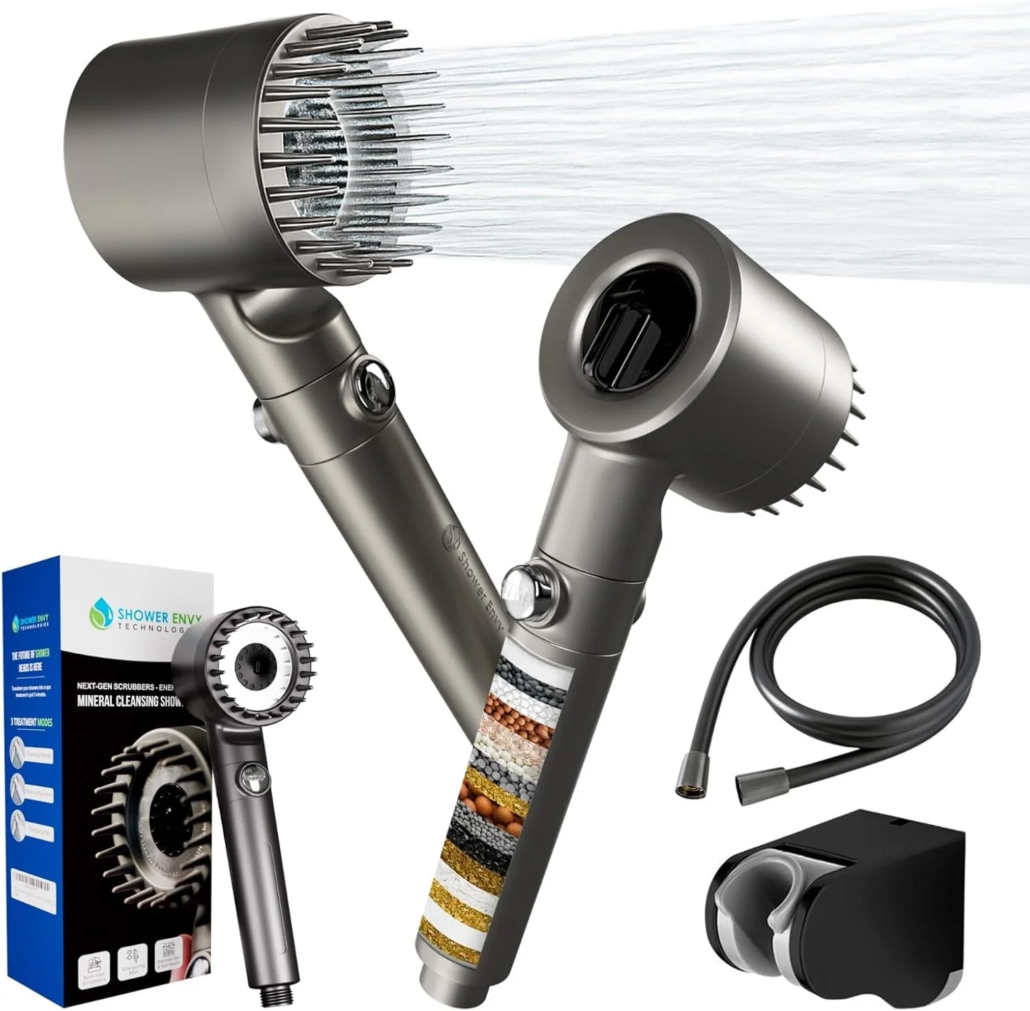 سردوش دستی فیلتردار Shower Envy Pure X، فشار قوی، حالت‌های اسپری چندگانه، دکمه روشن/خاموش، شستشوی قدرتمند برای آب سخت