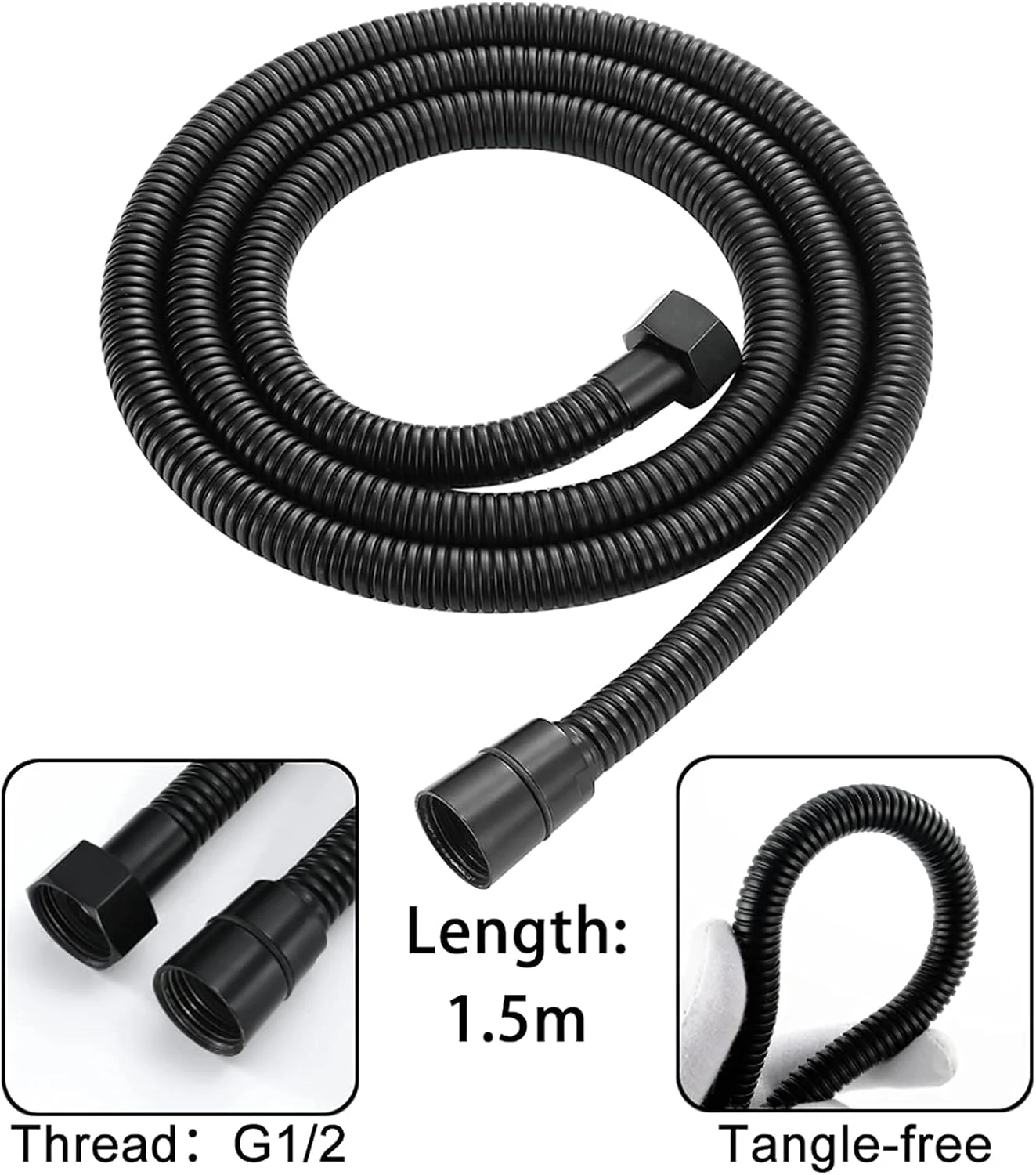 سردوش حمام ABS مشکی با 3 حالت مختلف، صرفه جویی در آب، سردوش دستی فشار قوی به همراه شلنگ و پایه قابل تنظیم