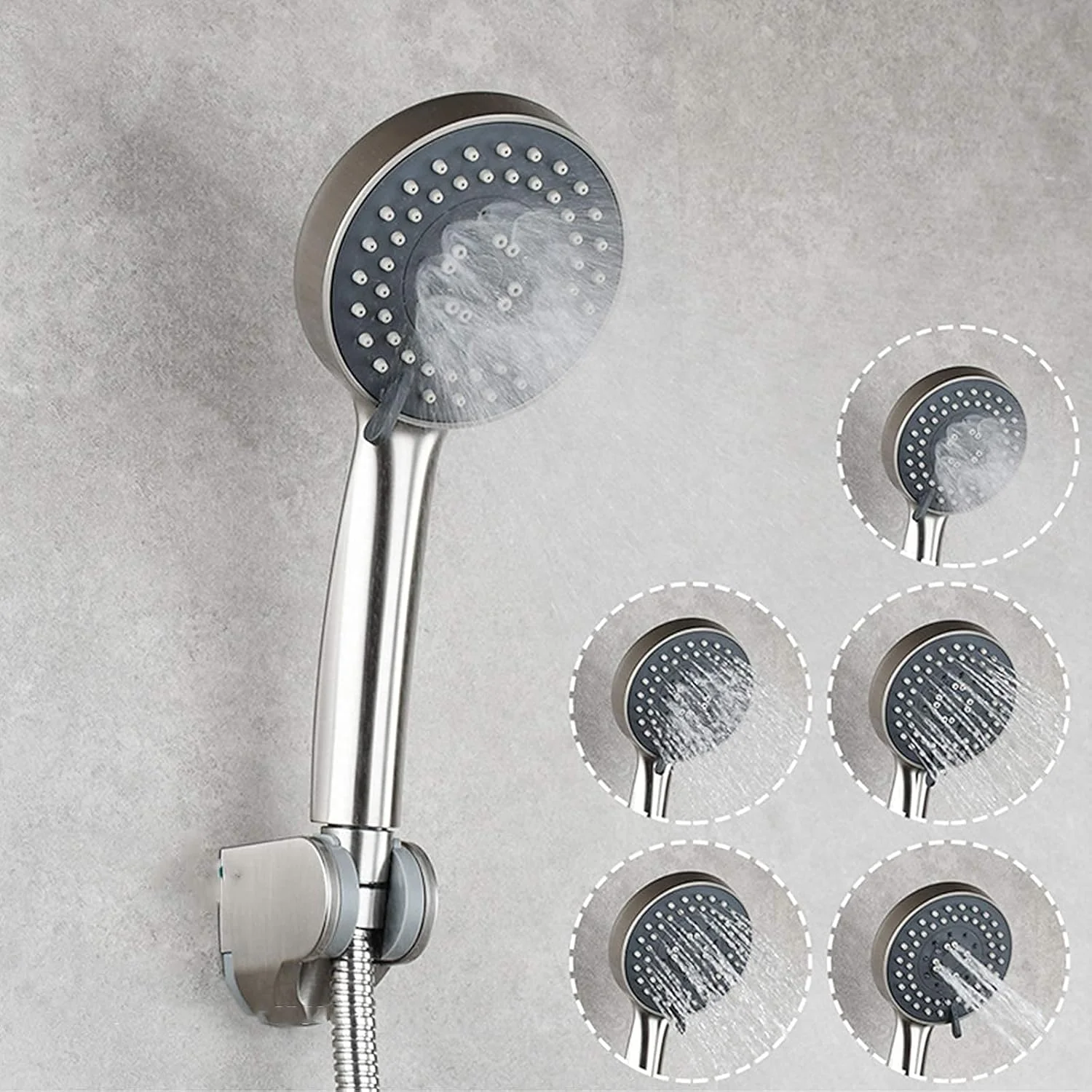 سردوش دستی ABS با 5 حالت پاشش و نازل سیلیکونی، روکش کروم