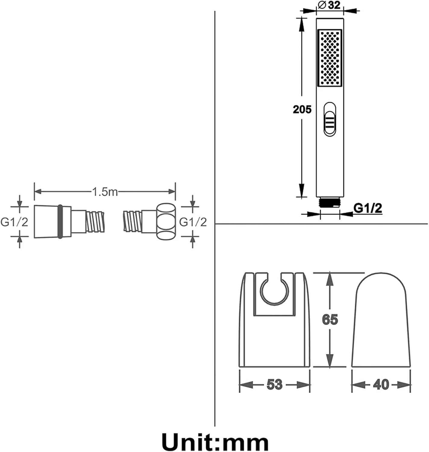 سردوش دستی ABS با دو حالت پاشش و نازل سیلیکونی به همراه شلنگ