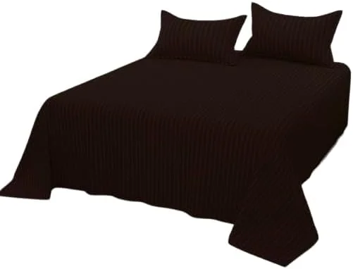 ملحفه تختخواب راه راه پنبه خالص - 3 تکه، سایز کینگ 274x274 سانتی متر | فوق العاده نرم و تنفس پذیر (قهوه ای تیره)