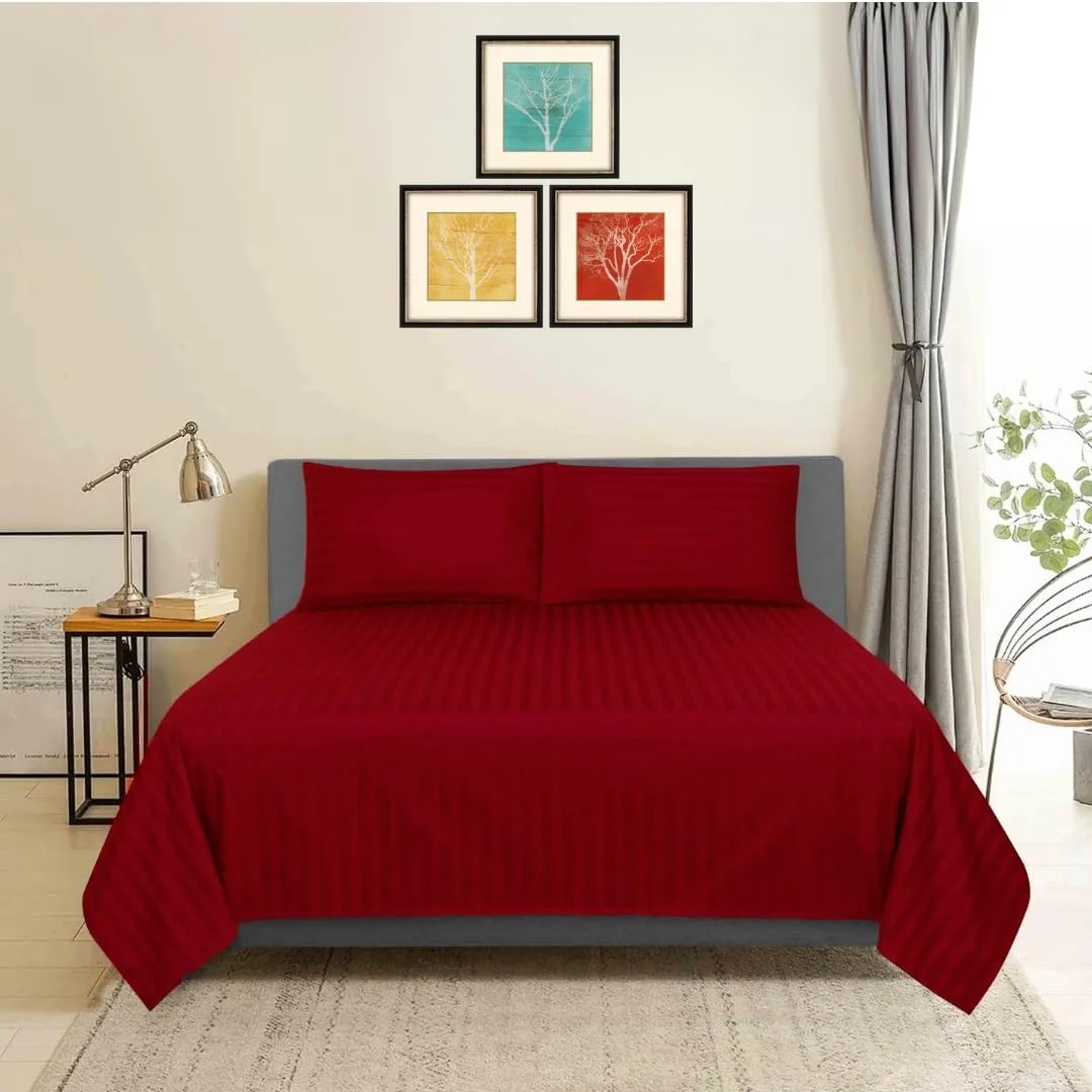 ست ملحفه تخت دونفره راه راه از جنس پنبه با کیفیت هتلی، 3 تکه شامل یک ملحفه تخت و دو روبالشی، نرم و قابل تنفس، پنبه اعلا، بدون چروک و قابل شستشو در ماشین لباسشویی ست ملحفه تخت دونفره راه راه از جنس پنبه با کیفیت هتلی، 3 تکه شامل یک ملحفه تخت و دو روبالشی، نرم و قابل تنفس، پنبه اعلا، بدون چروک و قابل شستشو در ماشین لباسشویی