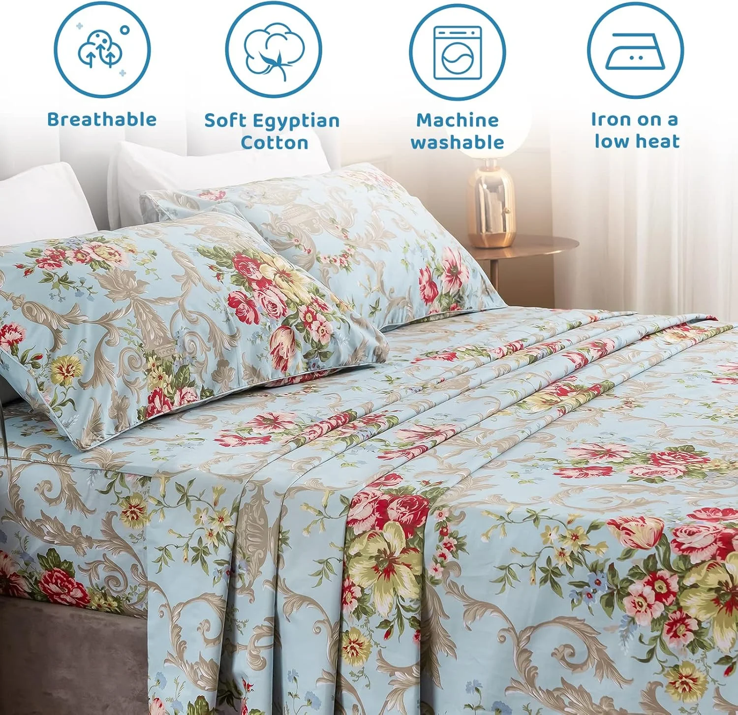 ست ملحفه پنبه ای خانه ملکه QSH مدل a-j کینگ طرح Multi 170508-EGYPTsheet-J-full
