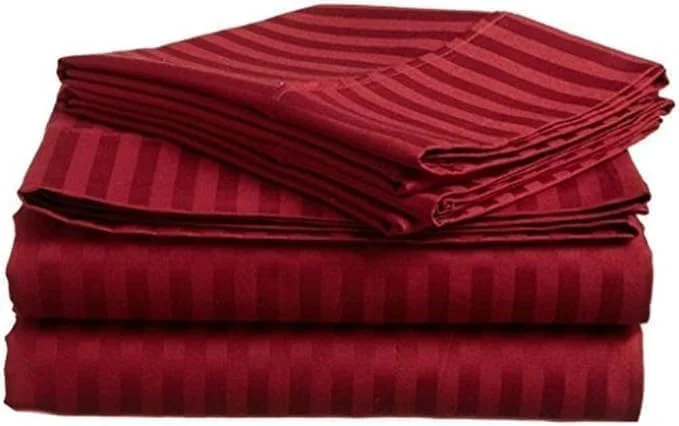 ست ملحفه تخت دونفره راه راه از جنس پنبه با کیفیت هتلی، 3 تکه شامل یک ملحفه تخت و دو روبالشی، نرم و قابل تنفس، پنبه اعلا، بدون چروک و قابل شستشو در ماشین لباسشویی