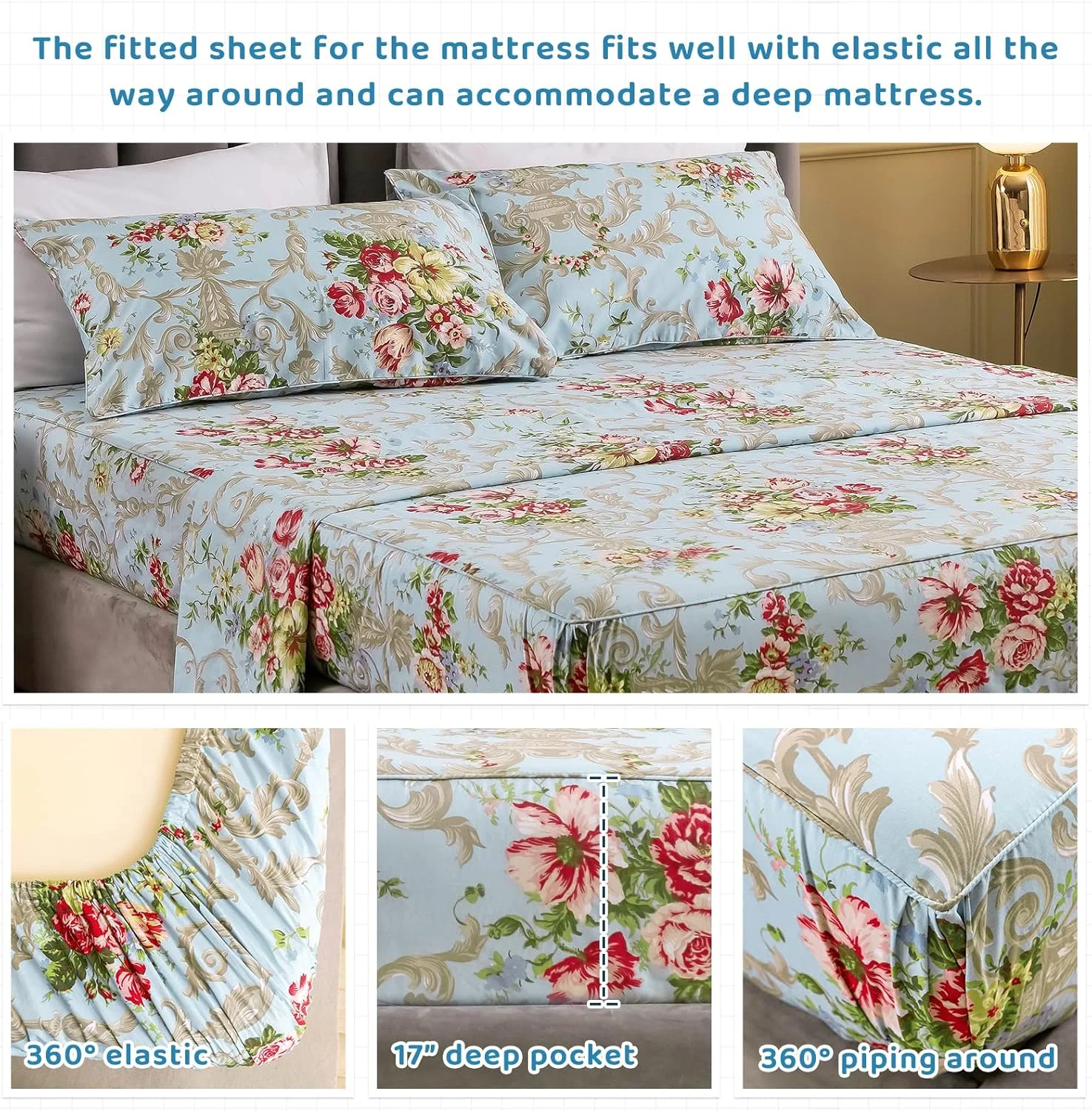 ست ملحفه پنبه ای خانه ملکه QSH مدل a-j کینگ طرح Multi 170508-EGYPTsheet-J-full