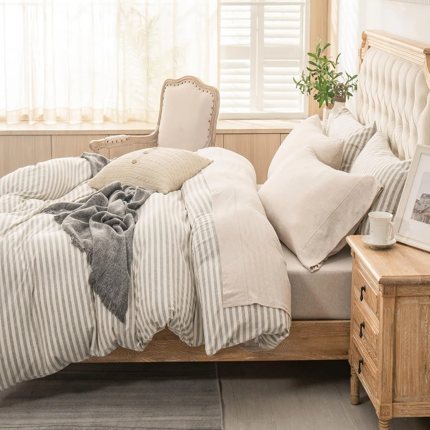 ست ملحفه 4 تکه بافتنی پنبه ای پیراهنی PURE ERA، فوق العاده نرم، راحت و تنفس پذیر، مناسب برای تشک تا عمق 20 اینچ (بژ هدر، کینگ) ست ملحفه 4 تکه بافتنی پنبه ای پیراهنی PURE ERA، فوق العاده نرم، راحت و تنفس پذیر، مناسب برای تشک تا عمق 20 اینچ (بژ هدر، کینگ)