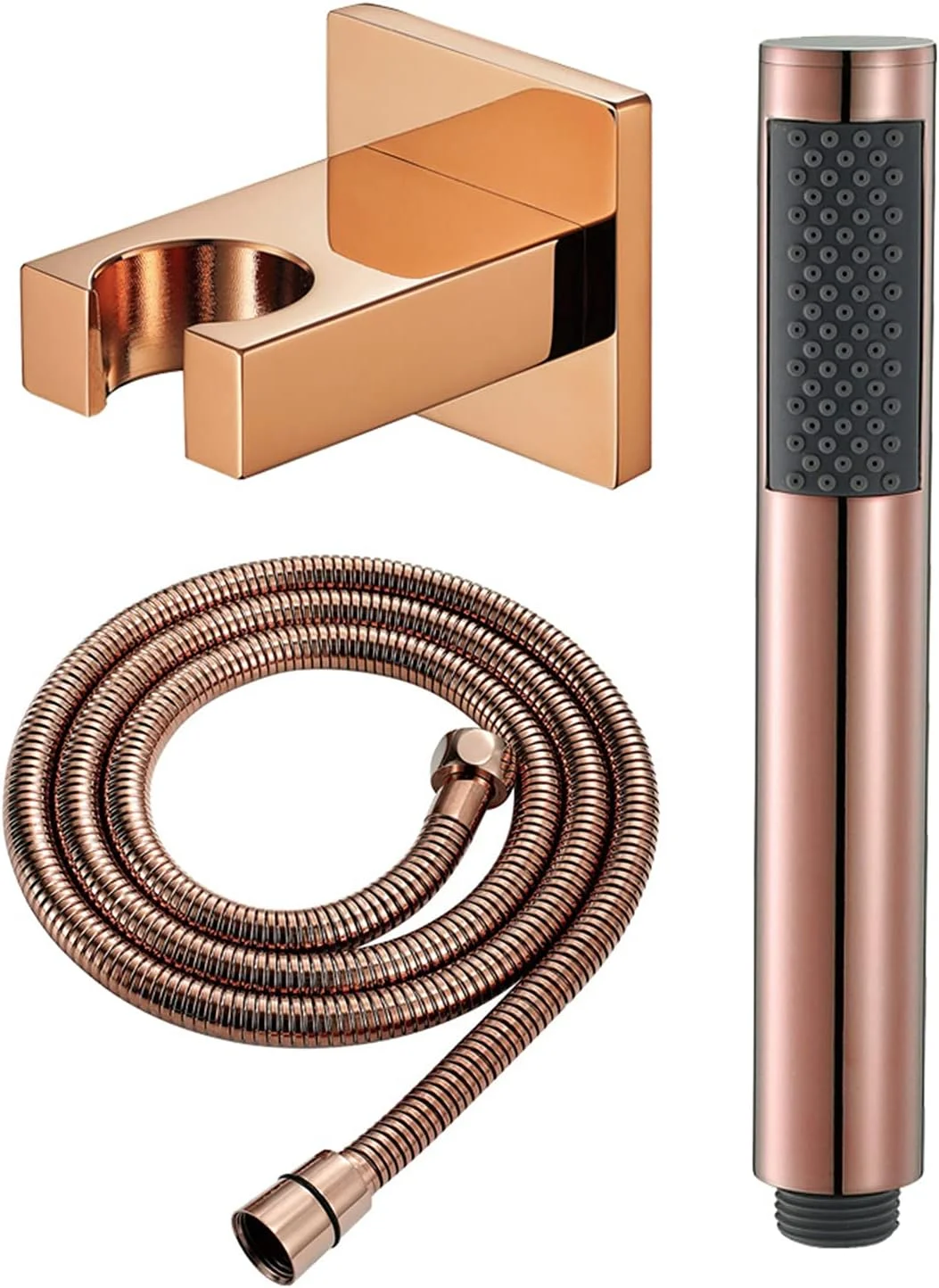سردوش حمام دستی برنجی جامد با فشار قوی به همراه شلنگ 1.5 متری و پایه سردوش دستی رزگلد