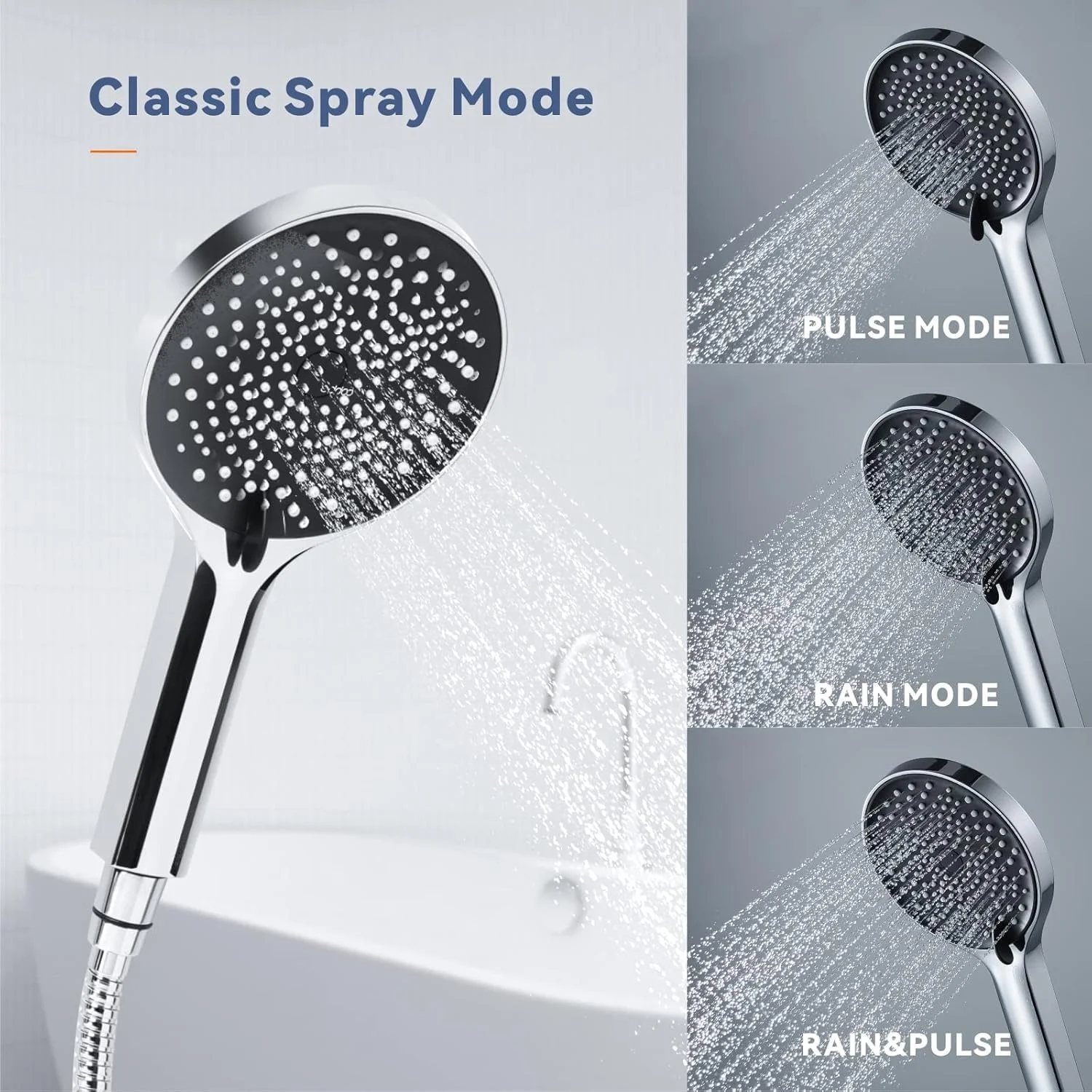 ست سر دوش حمام - 3 حالت پاشش - سر دوشی دستی با قطر 13 سانتی متر به همراه شلنگ استیل 150 سانتی متری - پایه نگهدارنده دوش - سر دوشی با فشار قوی - مناسب برای ریزش مو، اسپا و حیوانات خانگی