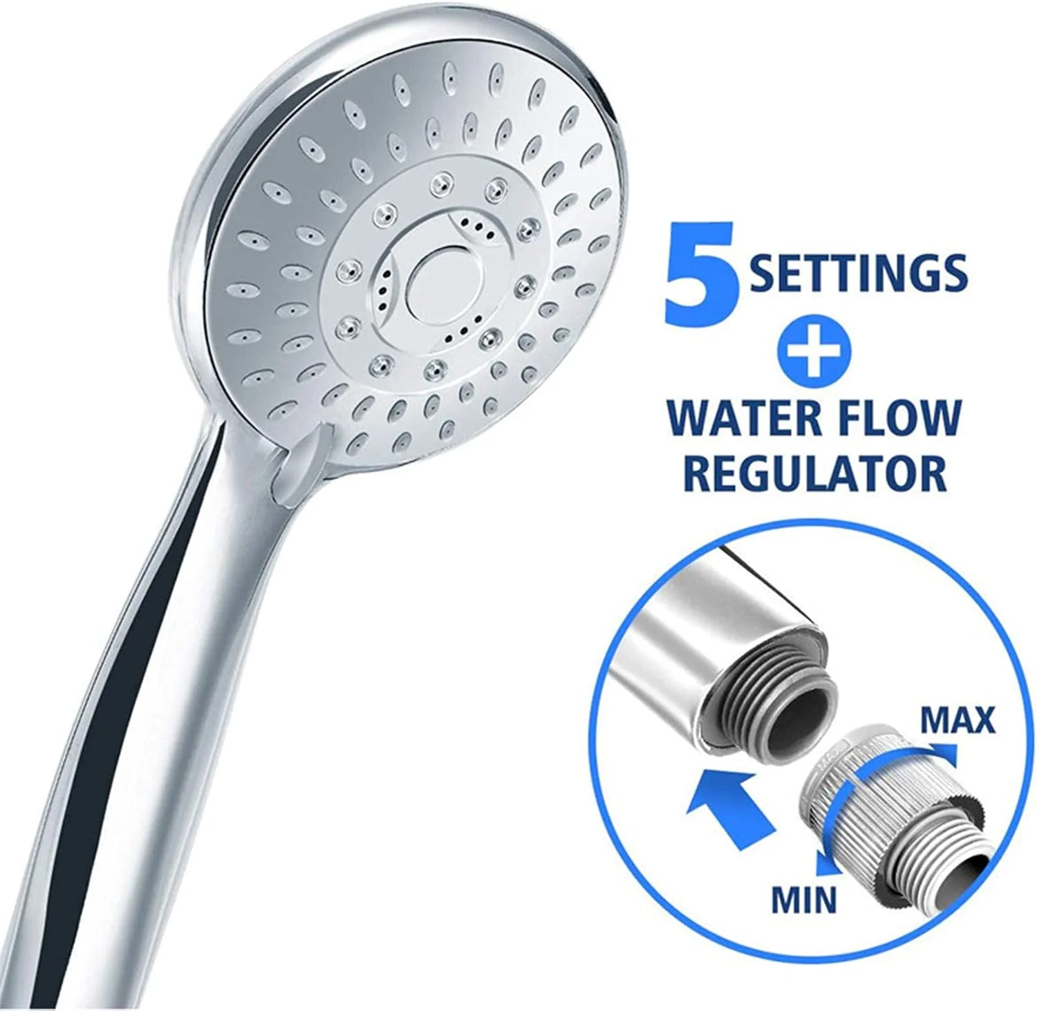 سردوش حمام فشار قوی ABS گرد با شلنگ 1.5 متری و 5 حالت پاشش آب با روکش کروم