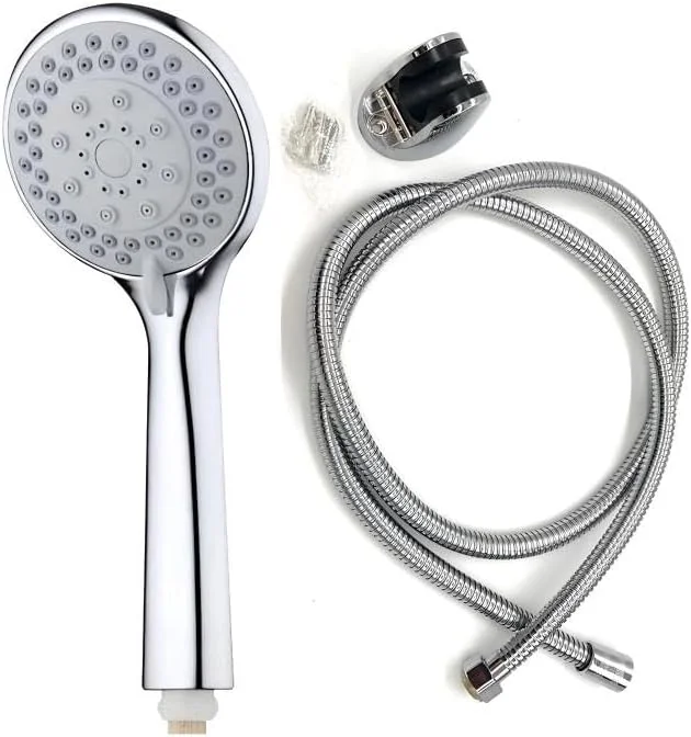 ست سر دوش با 5 حالت پاشش، سر دوش دستی 8 اینچی با شلنگ استیل 1.5 متری - پایه دوش - فشار قوی