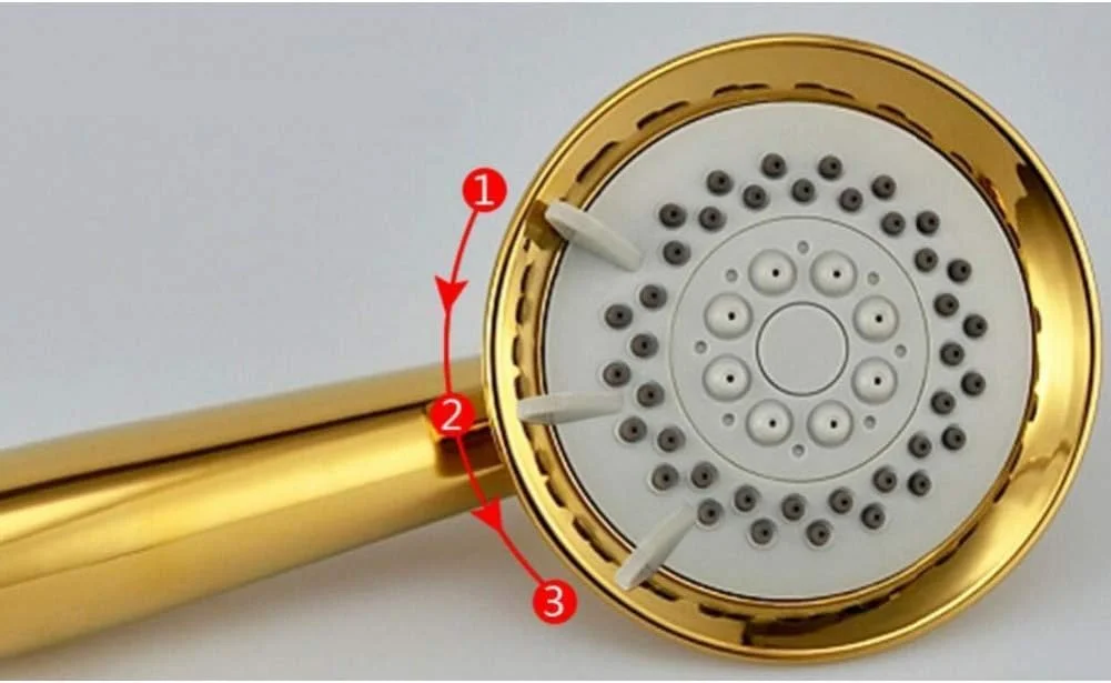 سردوش دستی روکش طلای مسی جامد با سه عملکرد، سردوش دستی لوکس حمام به همراه نگهدارنده طلایی و شلنگ دوش