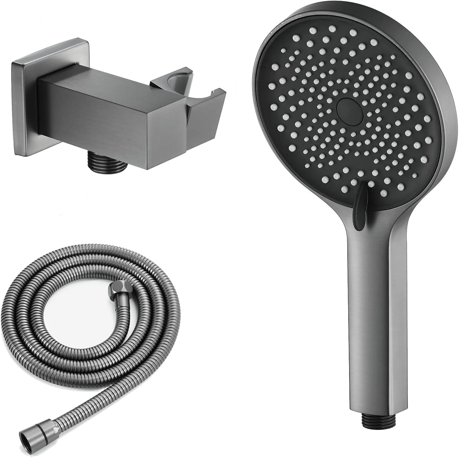 دوش دستی، سردوش دستی با فشار آب بالا و صرفه جویی در مصرف آب، دارای 3 حالت پاشش، سردوش بارانی گرد به همراه نگهدارنده و شلنگ دوش، خاکستری