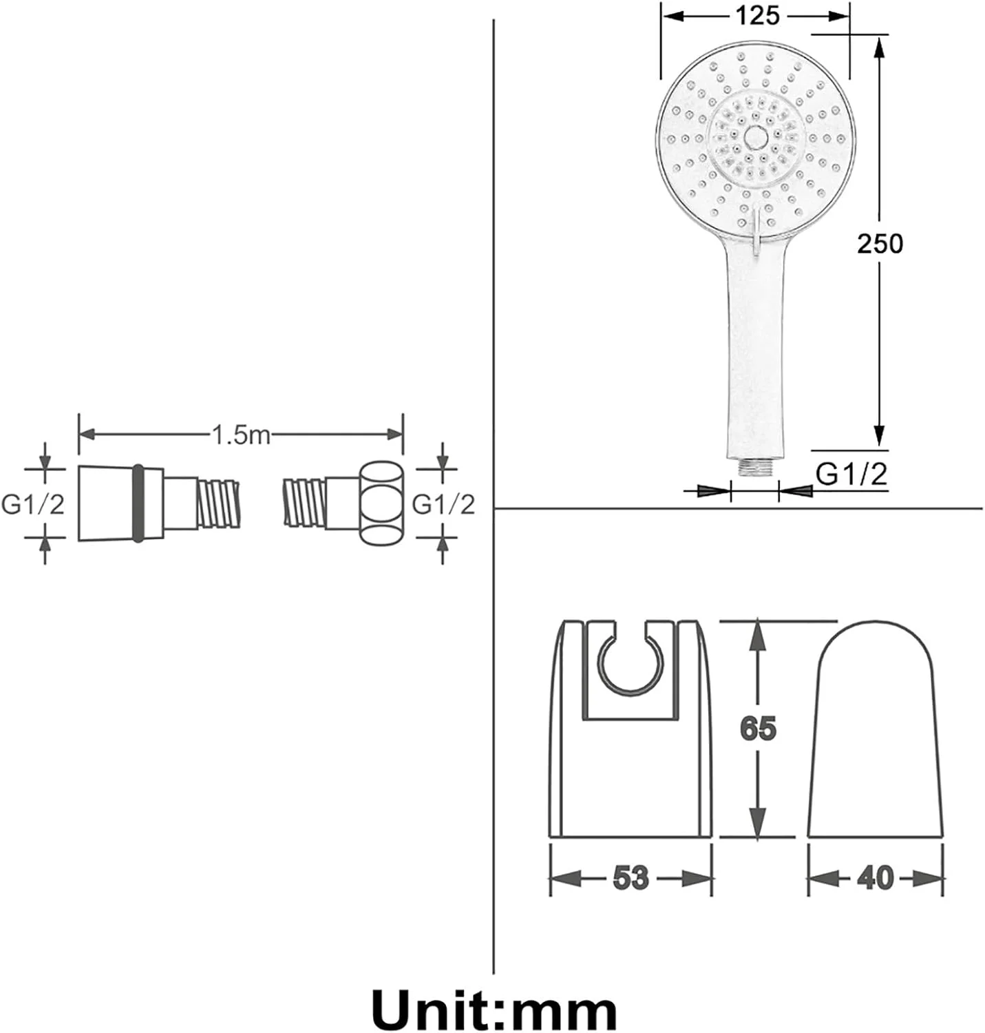 مجموعه دوش دستی سر دوش مشکی، سر دوش بارانی، سر دوش 3 حالته، سر دوش دستی گرد با شلنگ دوش